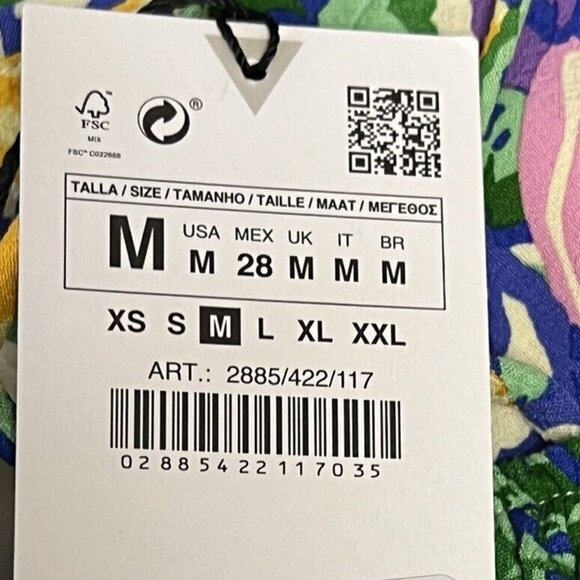 Zara Corset Mini Dress Size M Colorful Floral Scoop Neck Puff Ruched NWT - Picture 16 of 16